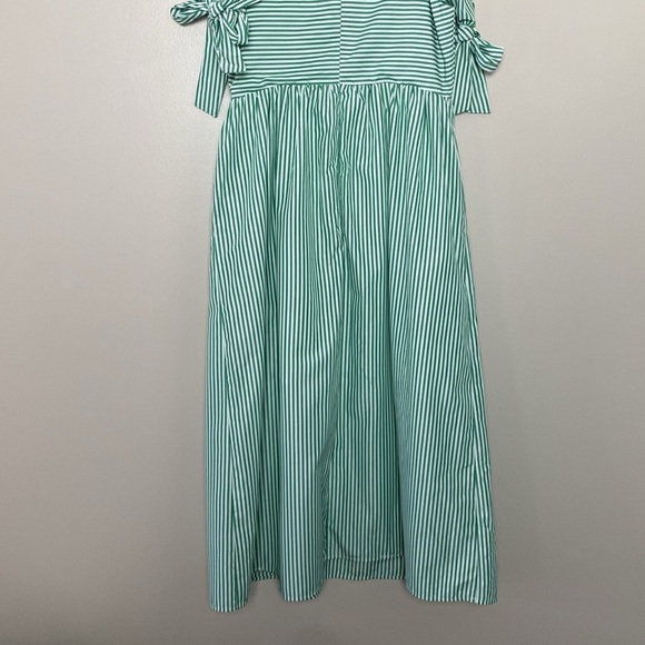 English Factory Tie Sleeve Bow Bardot Dress Striped Green and White Size M - Picture 9 of 16